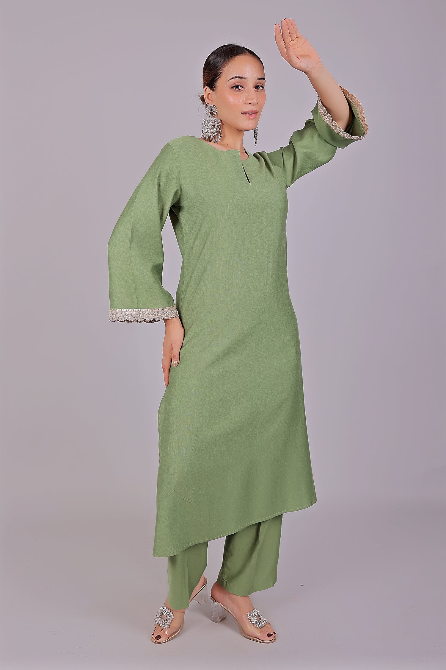 Bluesaanchi Women's Light Green Kurti Pajama Set | Swadesiicart