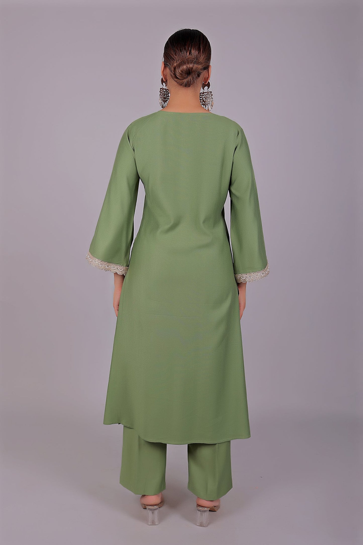 Bluesaanchi Women's Light Green Kurti Pajama Set | Swadesiicart