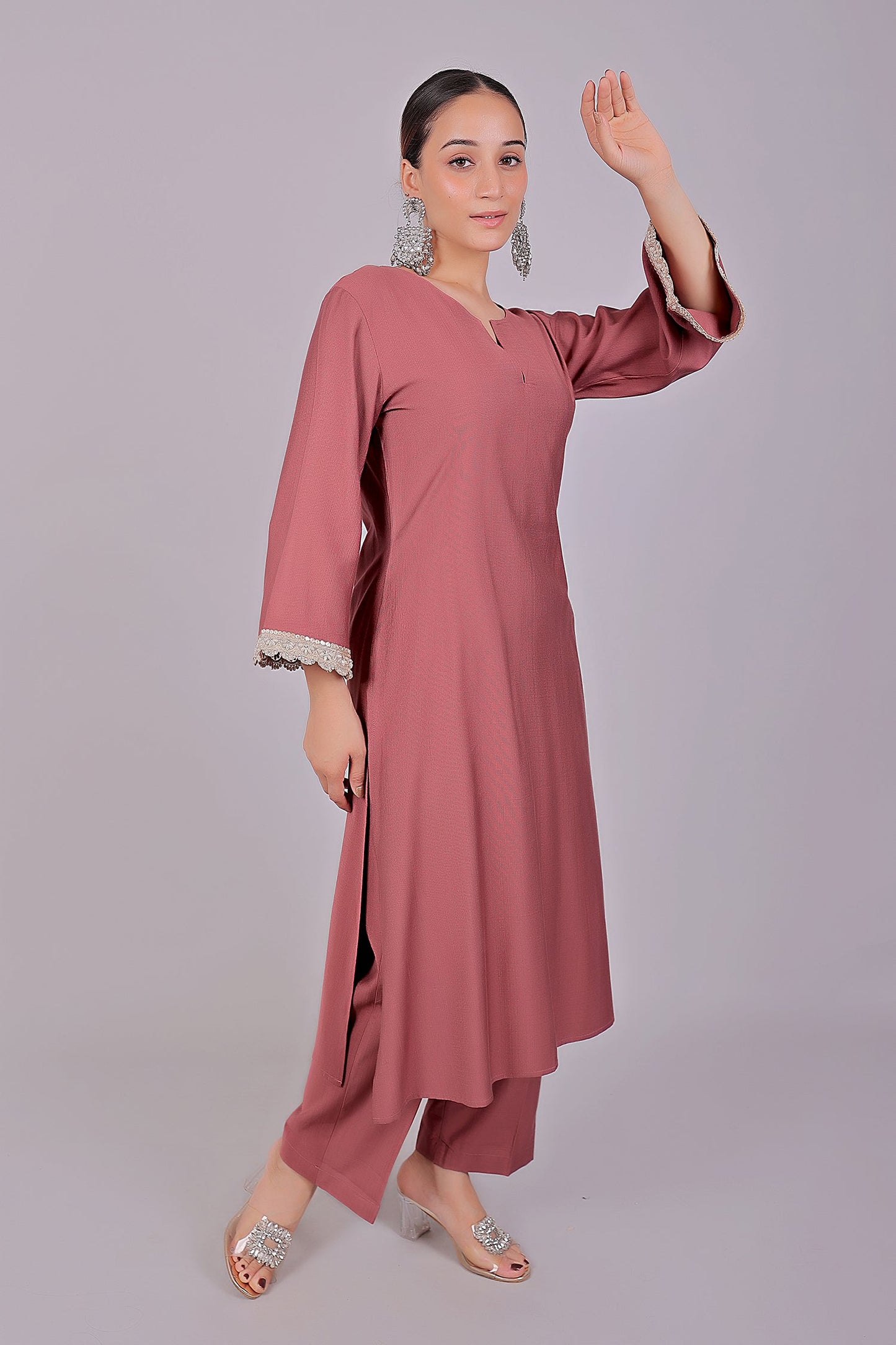 Bluesaanchi Women's Mauve Kurti Pajama Set | Swadesiicart