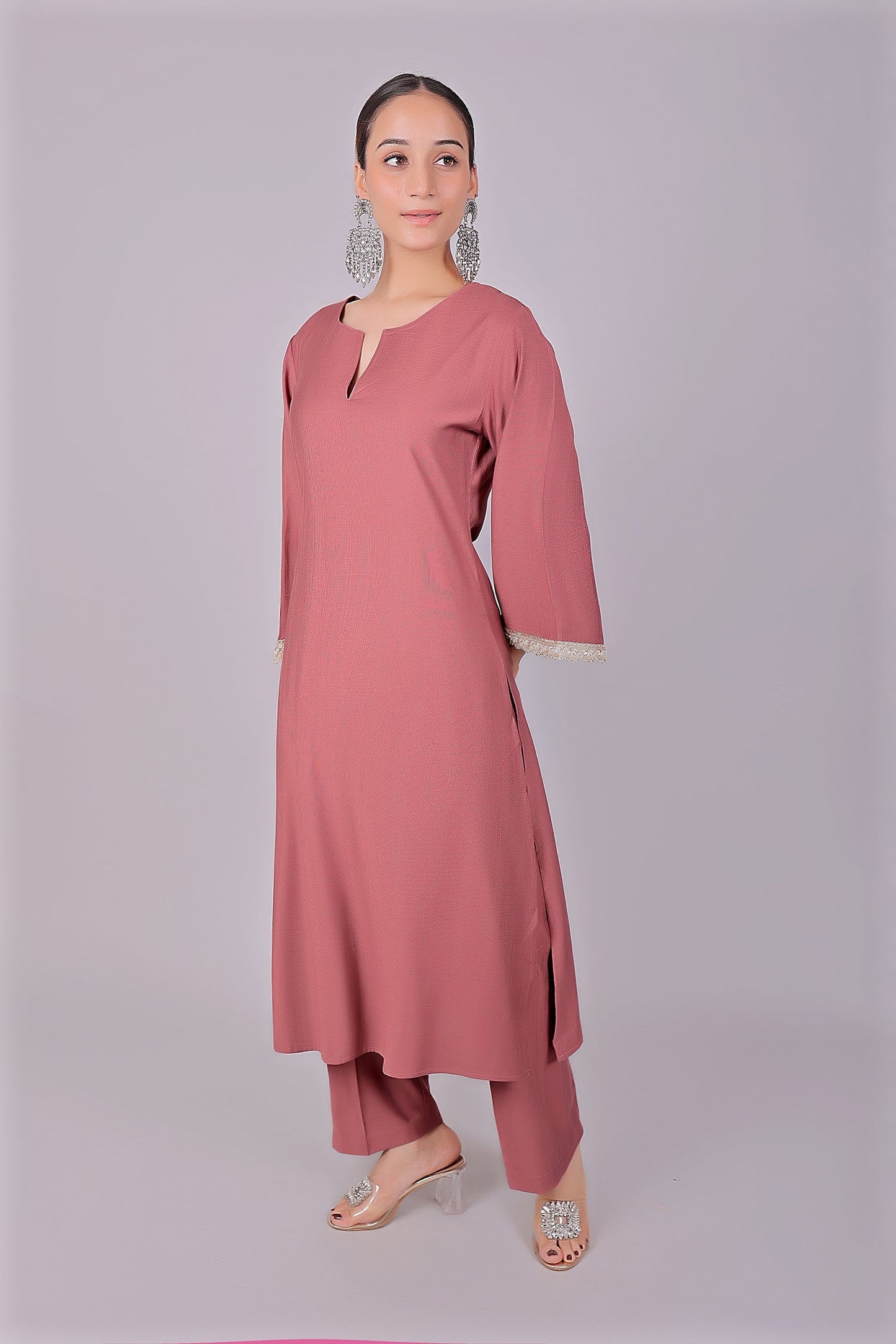 Bluesaanchi Women's Mauve Kurti Pajama Set | Swadesiicart