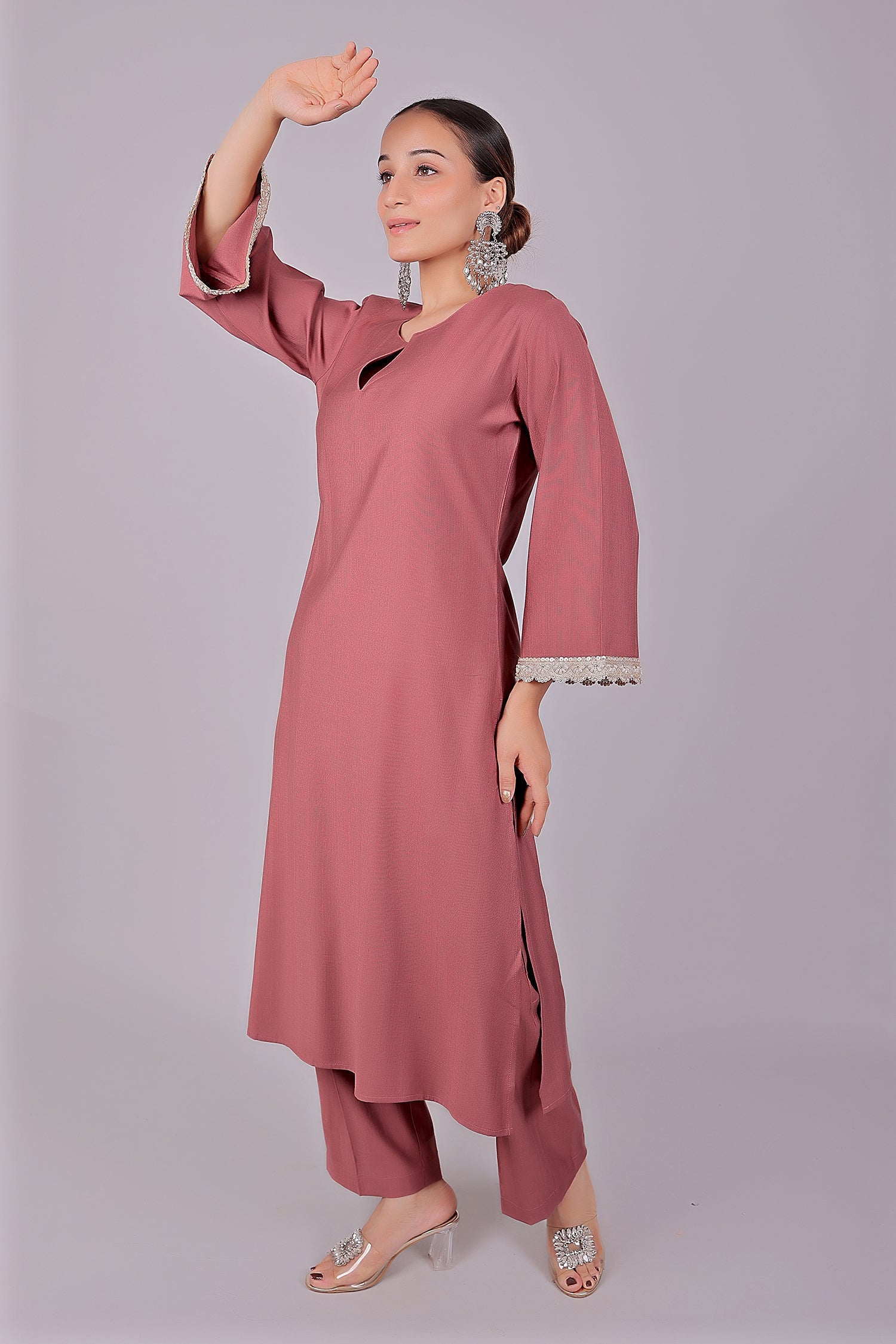 Bluesaanchi Women's Mauve Kurti Pajama Set | Swadesiicart