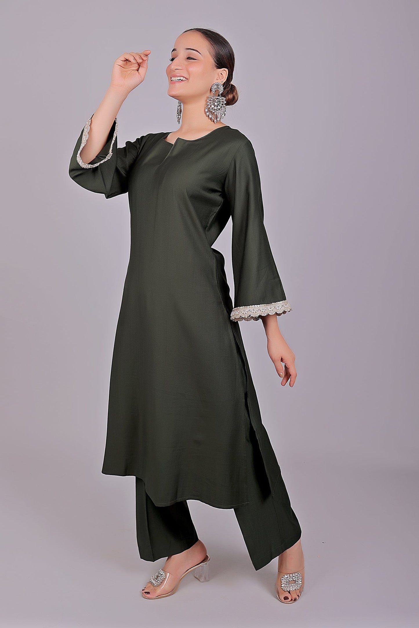 Bluesaanchi Women's Dark Green Kurti Pajama Set | Swadesiicart
