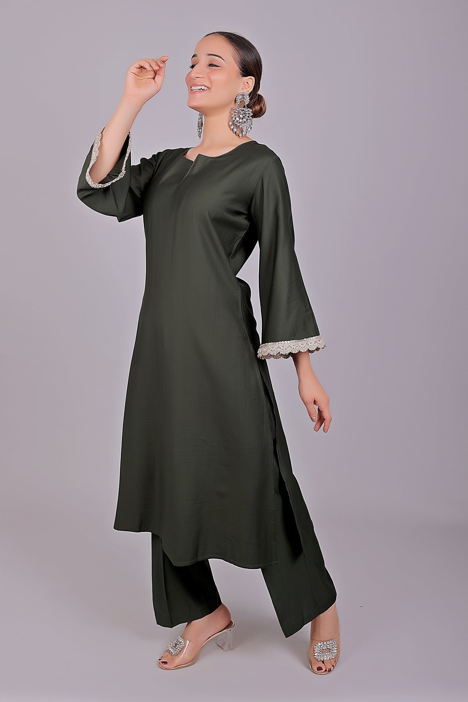 Bluesaanchi Women's Dark Green Kurti Pajama Set | Swadesiicart