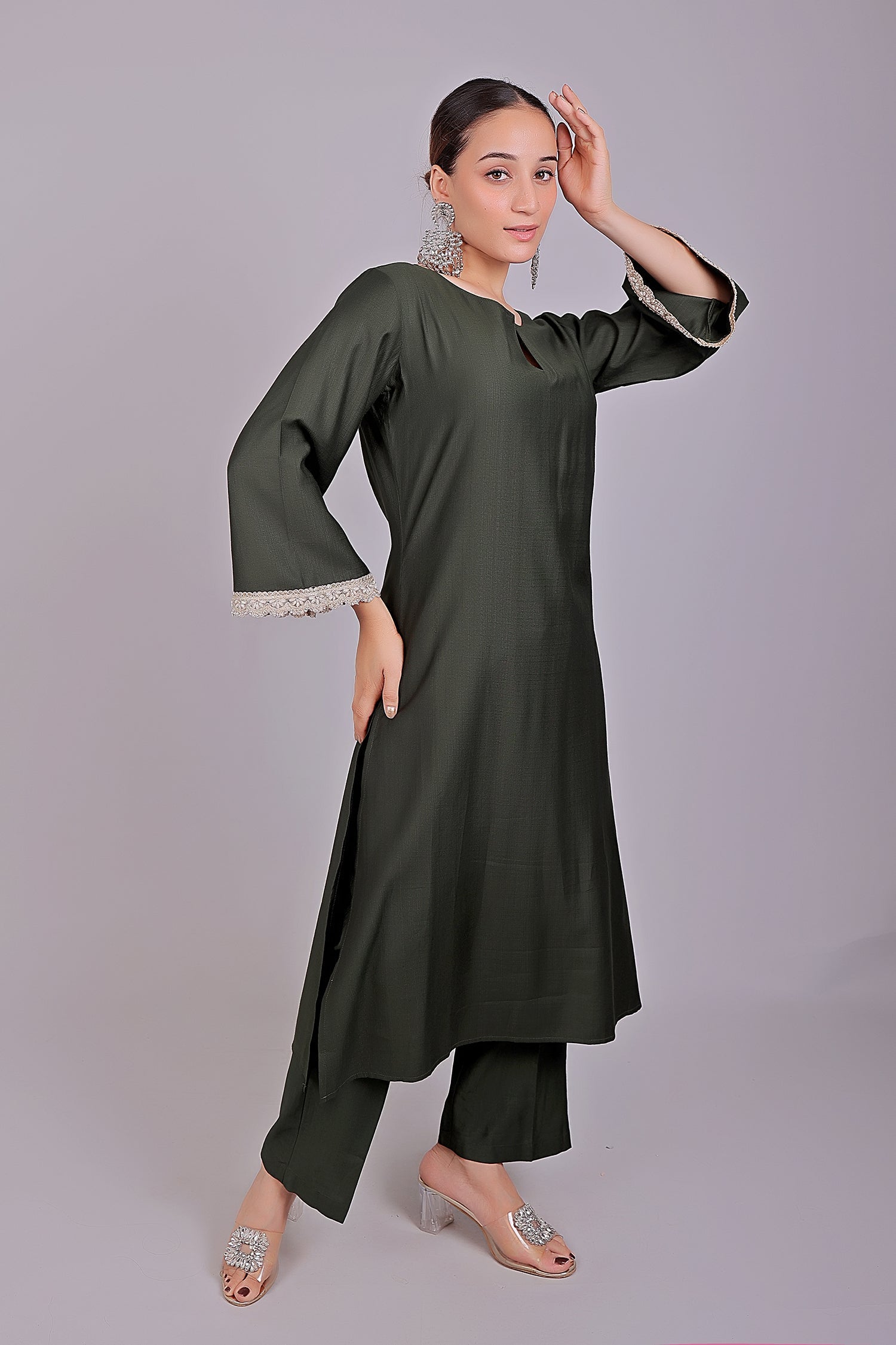 Bluesaanchi Women's Dark Green Kurti Pajama Set | Swadesiicart