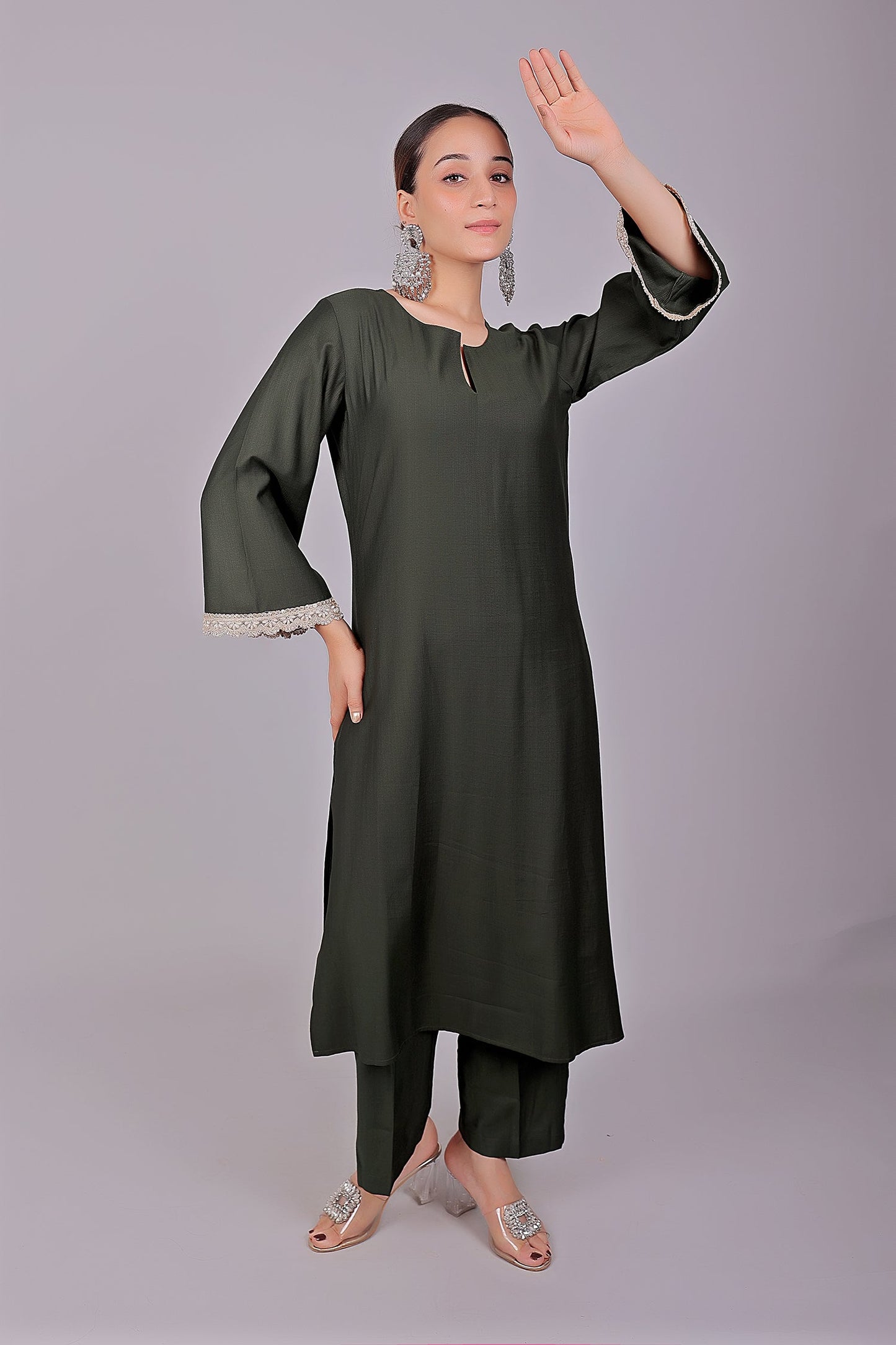 Bluesaanchi Women's Dark Green Kurti Pajama Set | Swadesiicart
