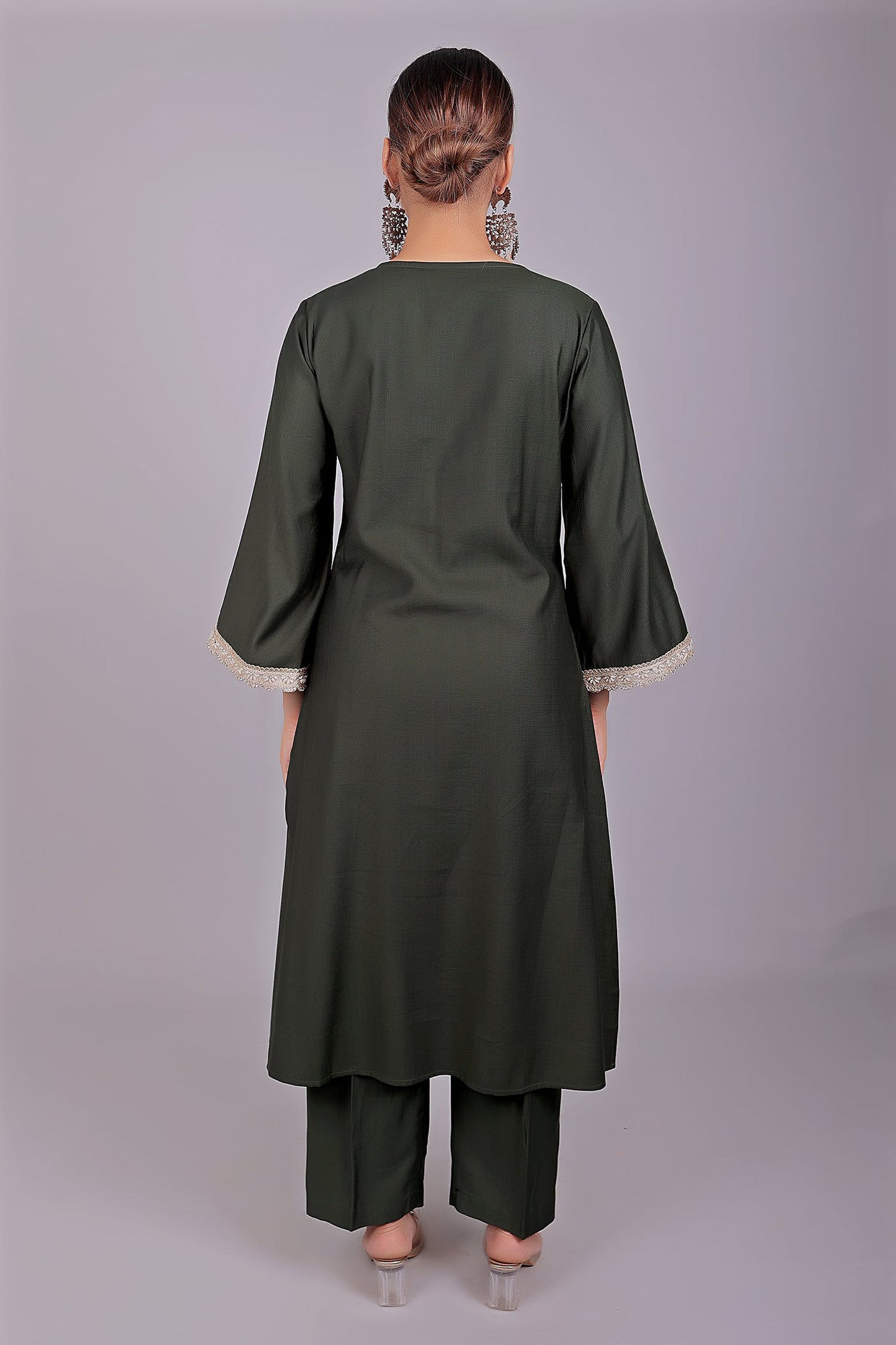 Bluesaanchi Women's Dark Green Kurti Pajama Set | Swadesiicart