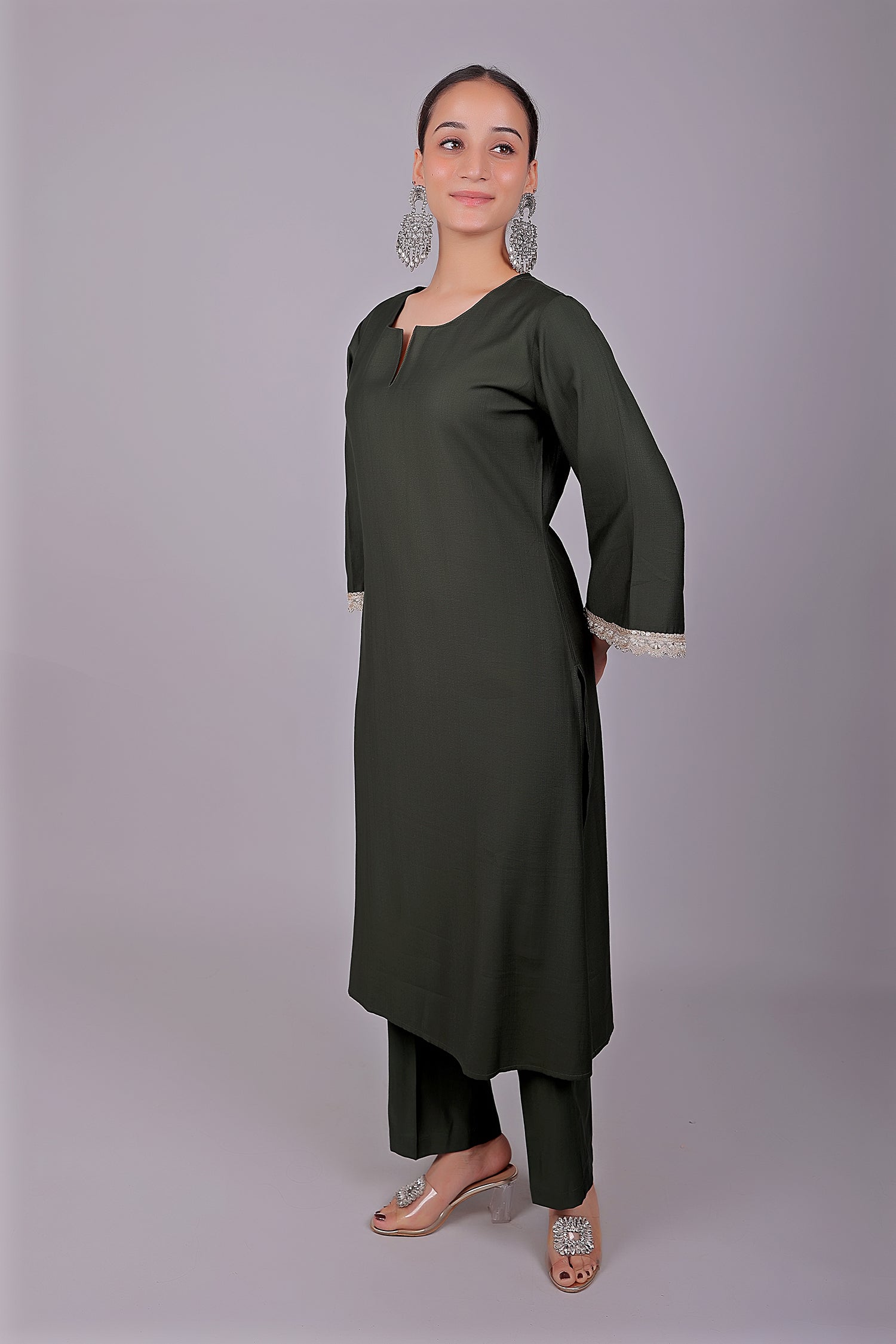 Bluesaanchi Women's Dark Green Kurti Pajama Set | Swadesiicart