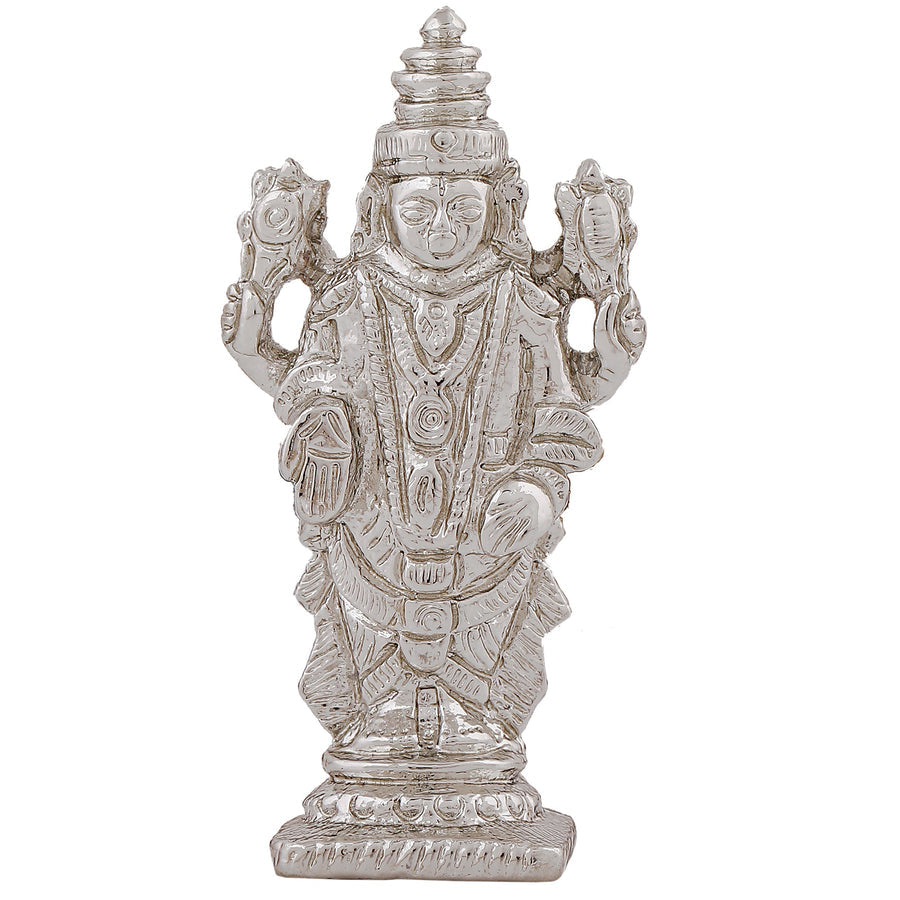 Estele Rhodium Plated Lord Tirupati Balaji Idol Showpiece for Pooja Mandir/ Home Decorative - Swadesiicart