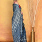 Very Much Indian Modal Silk Ajrakh Handblock Printed Natural Dyes Sleek Border Saree - Powder Blue | Swadesiicart