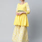 Ahalyaa Women Yellow Crepe Floral Short Kurta with Sharara Set | Swadesiicart