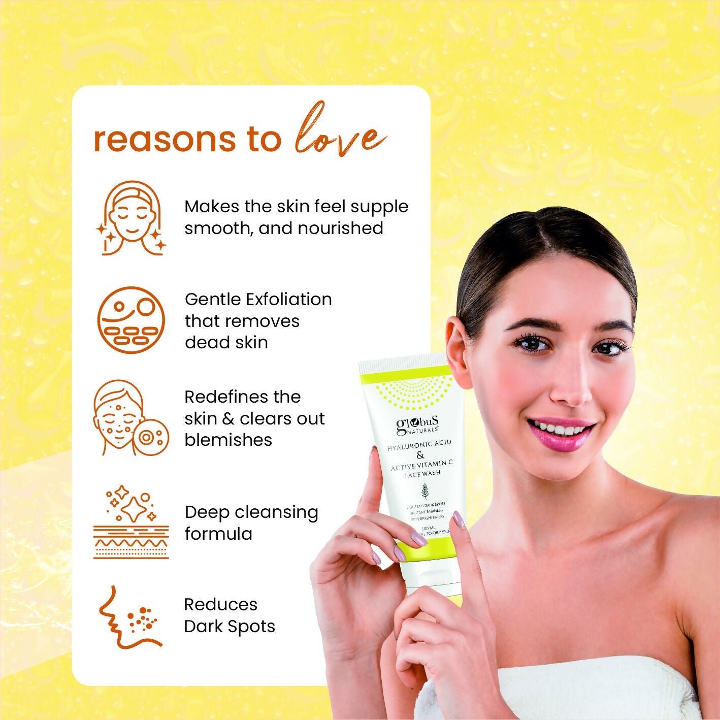Globus Naturals Hyaluronic Acid & Vitamin C Face Wash | Swadesiicart