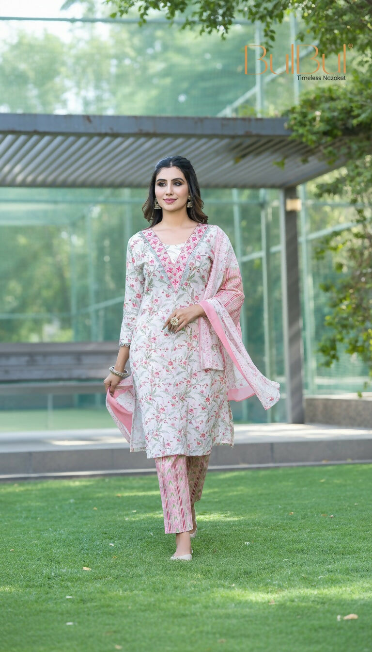 BulBul Fashionista Cotton Red Kurta Set with Dupatta - Swadesiicart