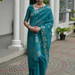 Vishnu Weaves Women's Firozi Linen Silk Zari Weaving Saree with Blouse - Swadesiicart