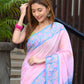 Beatitude Pink Slub Cotton Floral Jamdani Saree