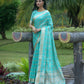 Vishnu Weaves Women's Firozi Organza Silk Zari Woven Saree with Blouse - Swadesiicart