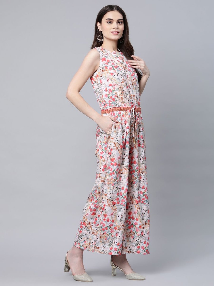 Ahalyaa Womens Pink Crepe Digital Print Floral Jumpsuit - Swadesiicart