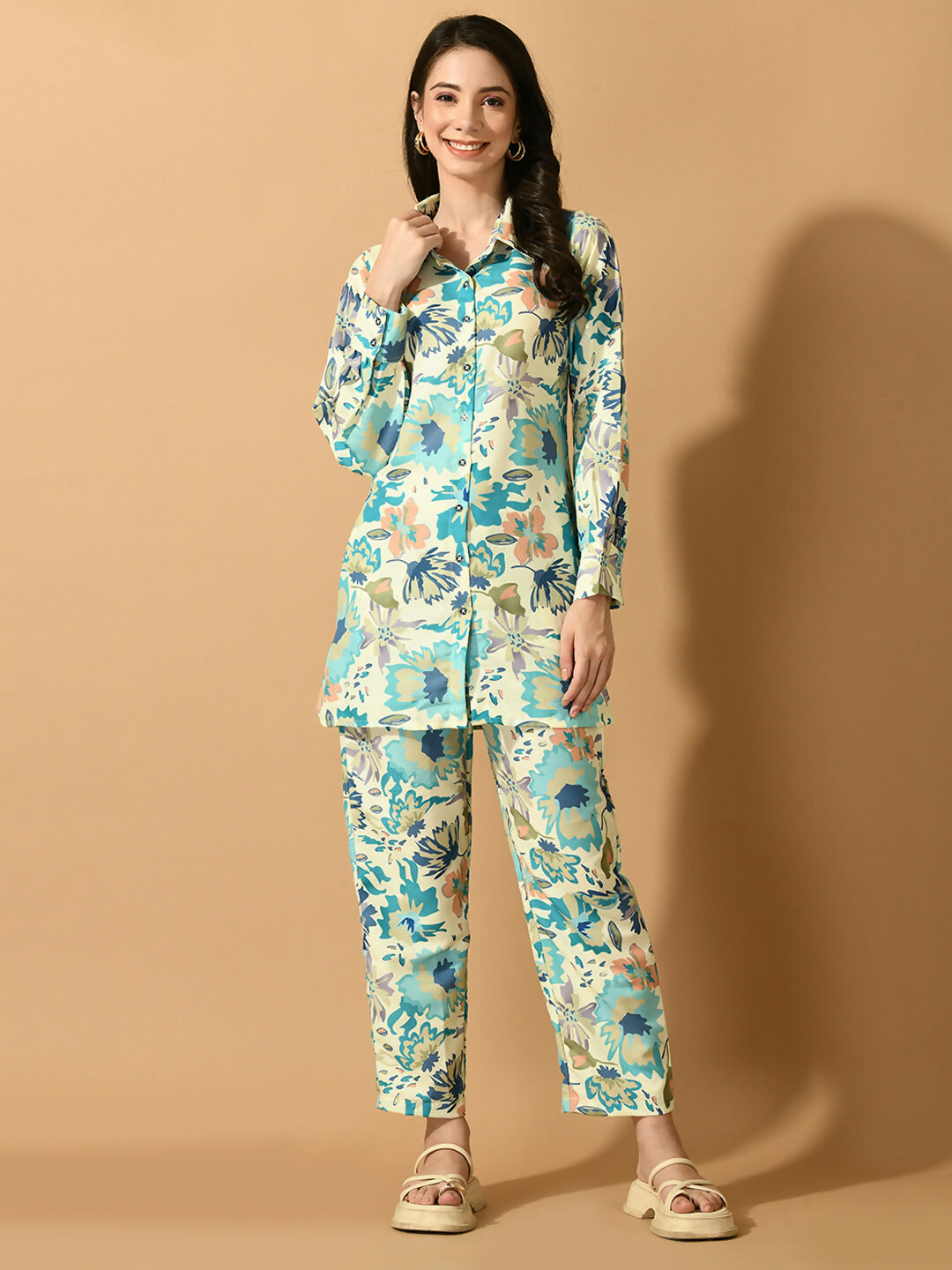 Myshka Women's Multi Printed Shirt With Trousers - Swadesiicart