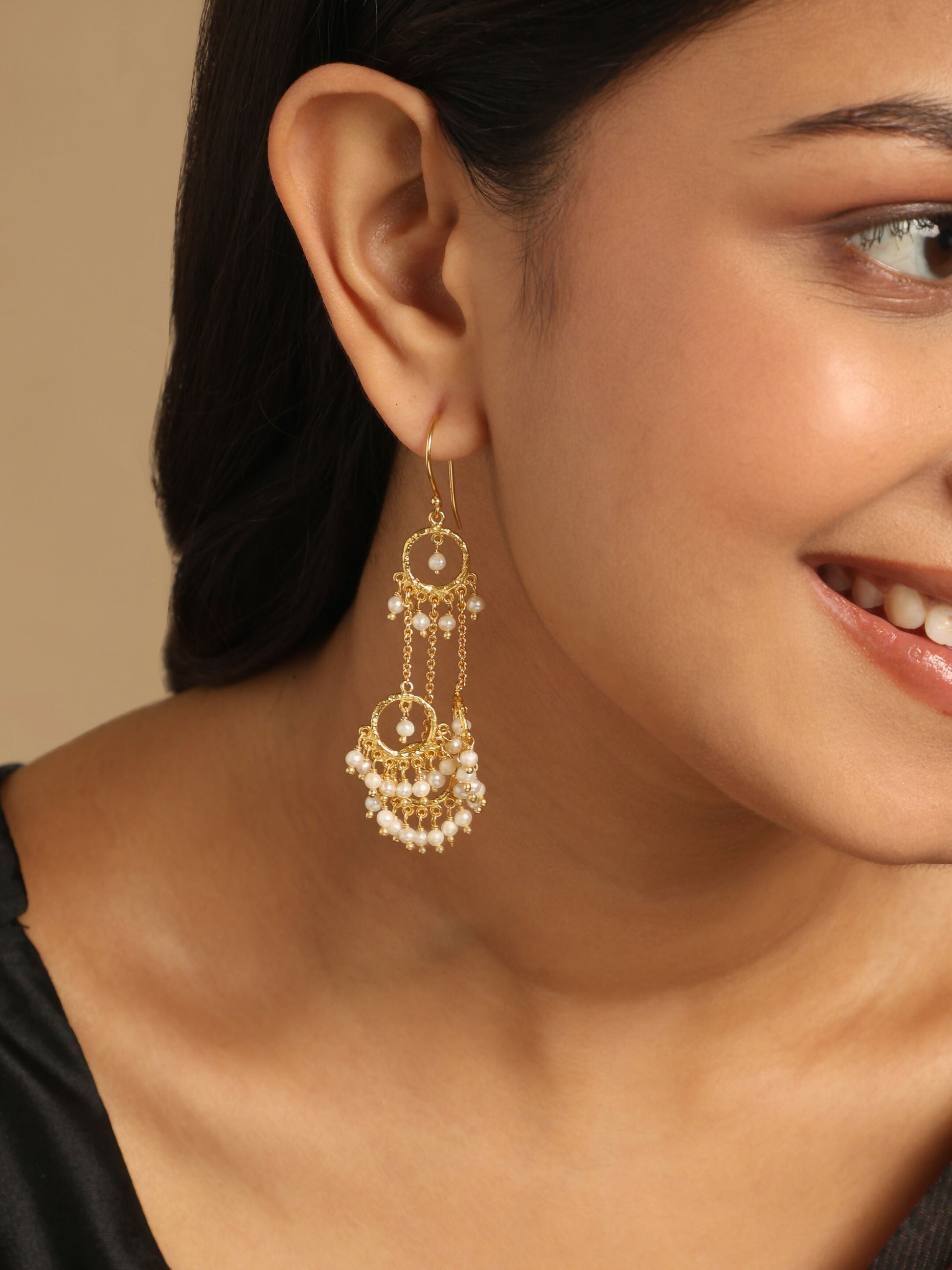 Nuyug 18k Golden Ring Pearl Drops Anti Tarnish Earrings | Swadesiicart