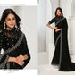 Black Crepe Satin Silk Sequence & Handwork Saree with Unstitched Blouse - Norita Saanjh