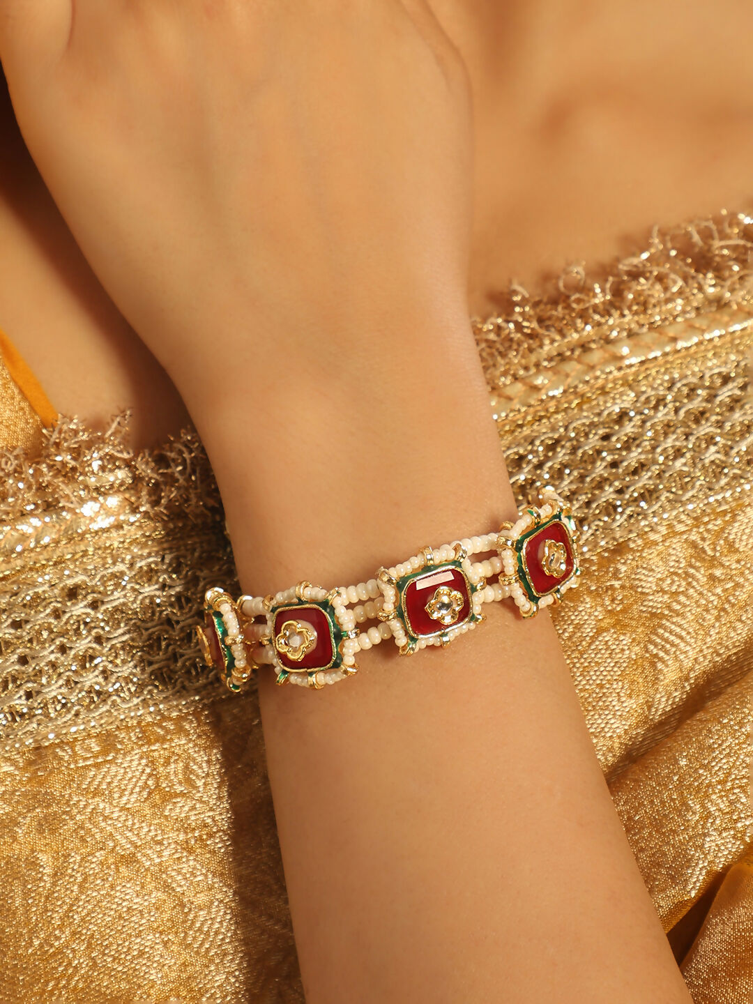 Nuyug 22K Gold Plated Red Serene Pochi Bangles | Swadesiicart