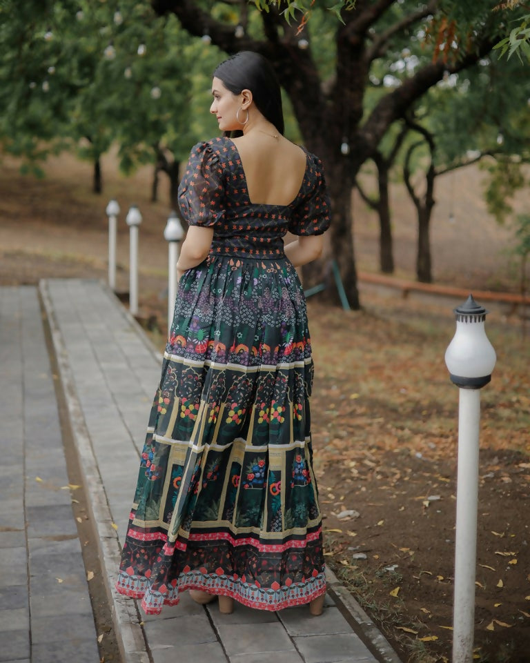 Jyoti Fashion Women's Black Heavy Digital Printed Pure Chanderi Anarkali Dress | Swadesiicart