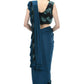 Mominos Fashion All Season Wear Peacock Blue And Black Ruffled
