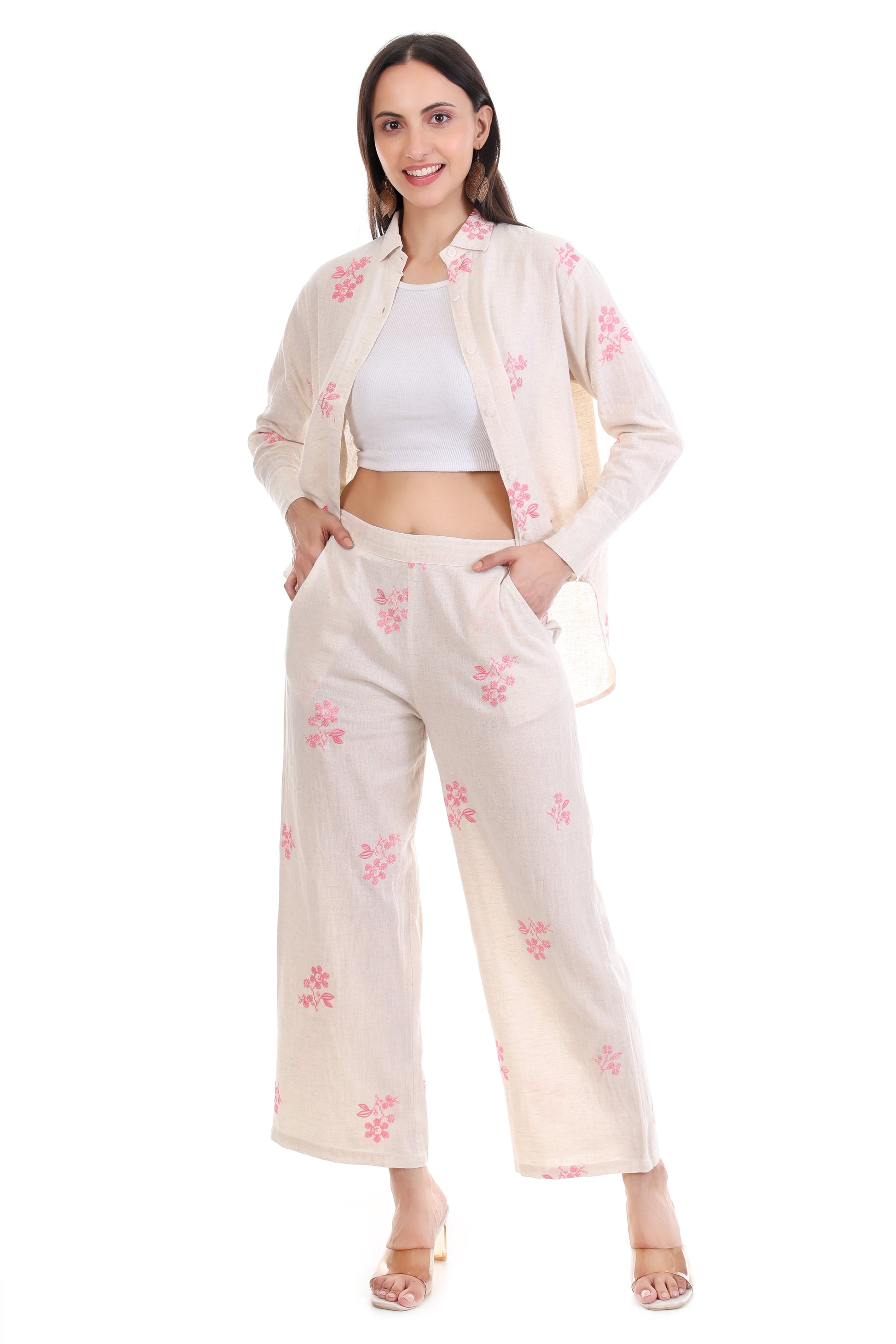 Jaitra Apparels Off White Embroidered Premium Pure Cotton Co-Ord Set For Women - Swadesiicart