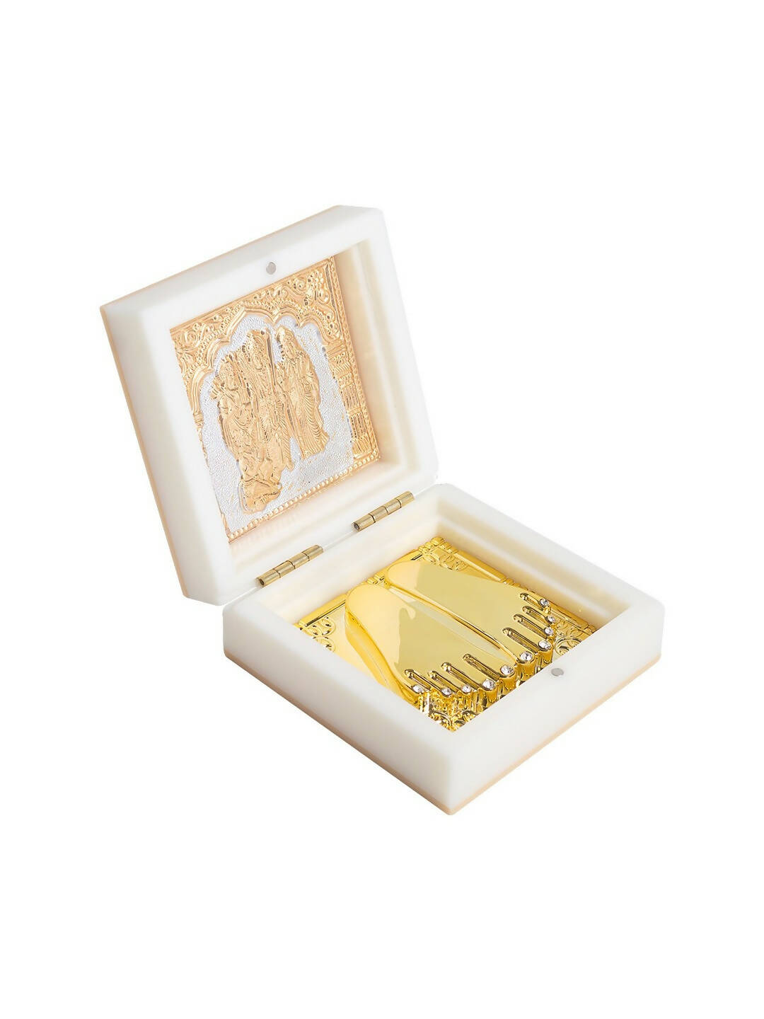 Golden Peacock White 24 CT Gold Polished Ram Darbar Prayer Box | Swadesiicart