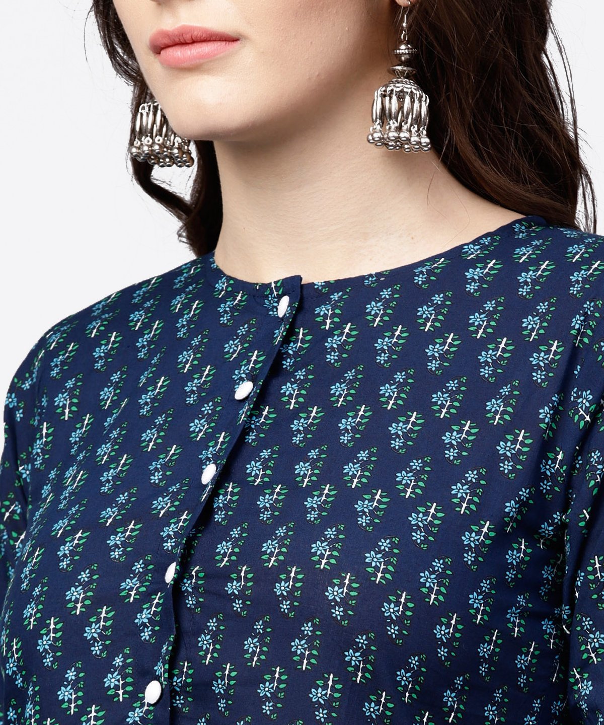 NOZ2TOZ Blue Printed Gathered A-Line Kurta With White Palazzo | Swadesiicart