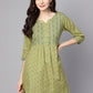 NOZ2TOZ Green Printed 3/4Th Sleeve Cotton A-Line Kurta | Swadesiicart