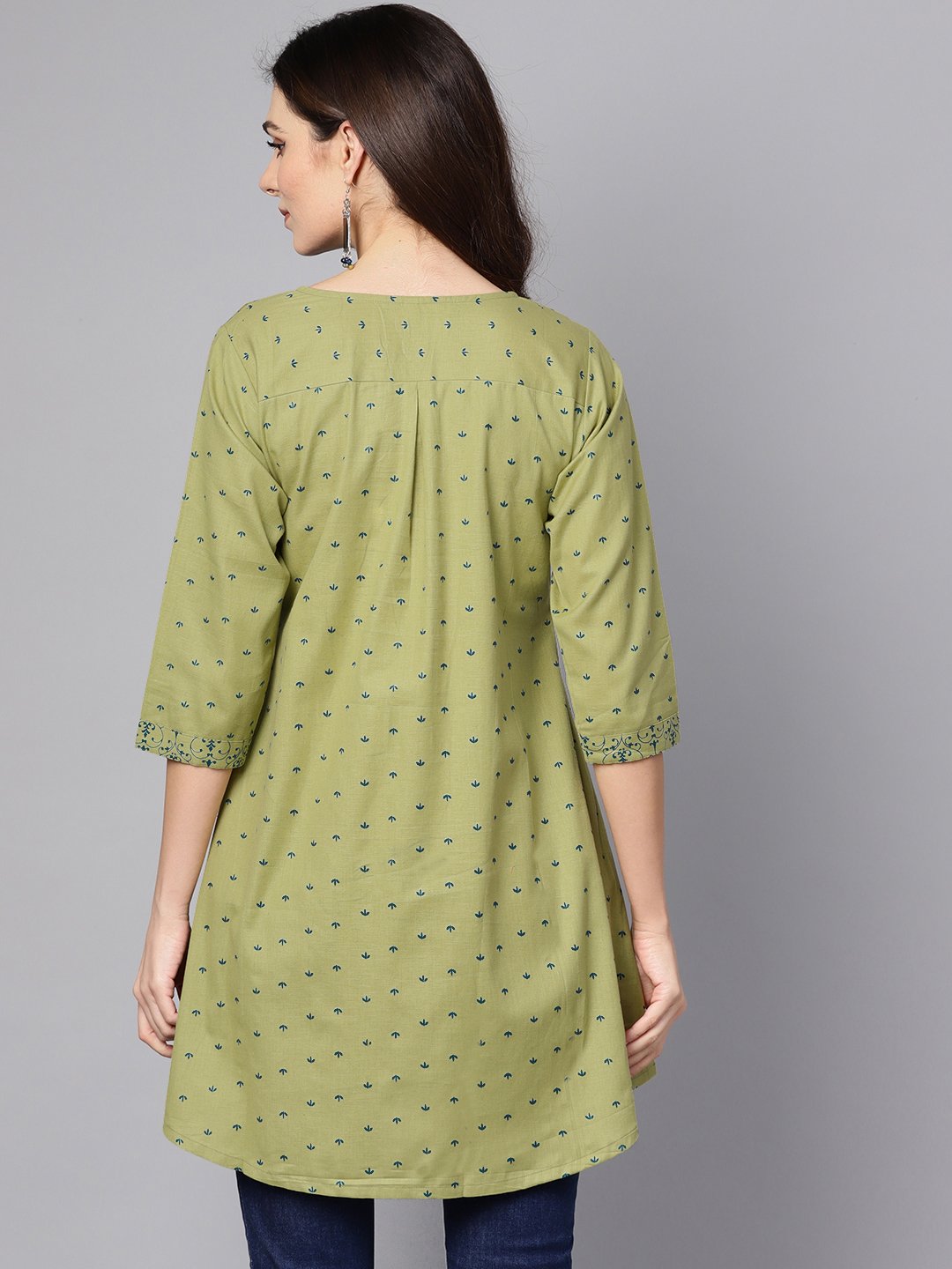 NOZ2TOZ Green Printed 3/4Th Sleeve Cotton A-Line Kurta | Swadesiicart
