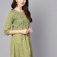 NOZ2TOZ Green Printed 3/4Th Sleeve Cotton A-Line Kurta | Swadesiicart