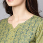 NOZ2TOZ Green Printed 3/4Th Sleeve Cotton A-Line Kurta | Swadesiicart