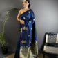 Joban Fashion Navy Blue Banarasi Lichi Silk Gold Zari Meena Saree | Swadesiicart