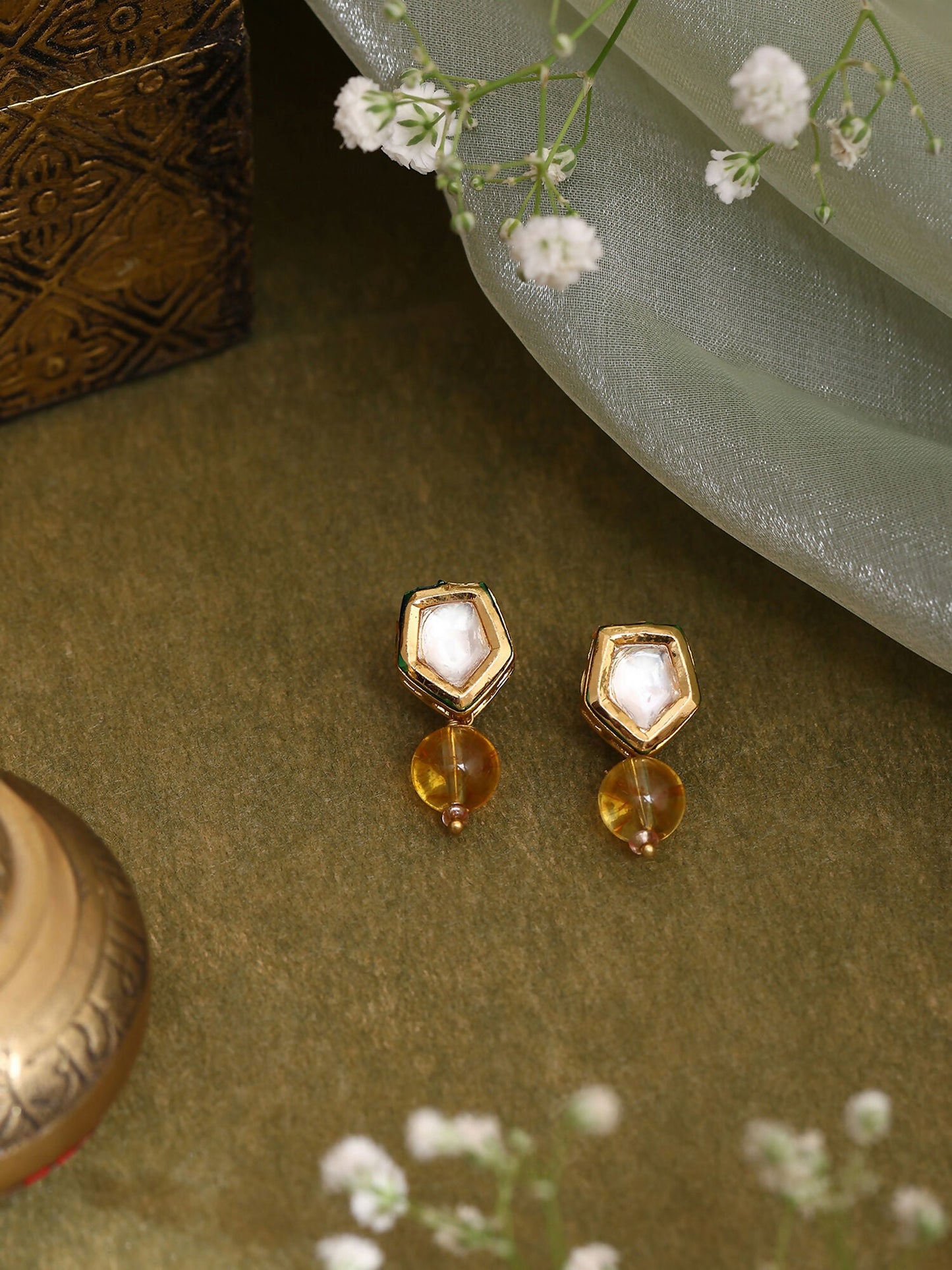 Ruby Raang Yellow Citrine Kundan Studs | Swadesiicart