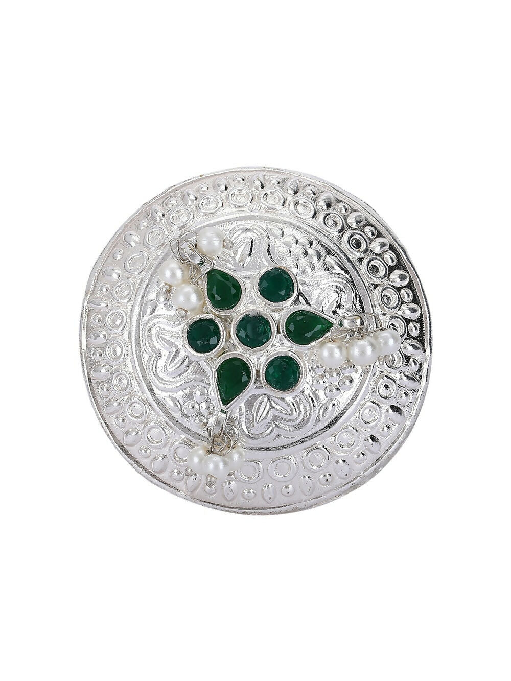 Joban Fashion Women Green Stone Silver Tone Ring | Swadesiicart