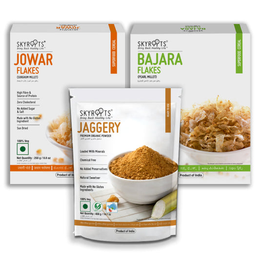 Skyroots Bajara Flakes + Jowar Flakes + Organic Jaggery Powder Combo Pack - SKYROOTS VENTURES LLP