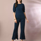 Myshka Women's Blue Solid Boat Neck Party Top With Trousers Co-ord set - Swadesiicart