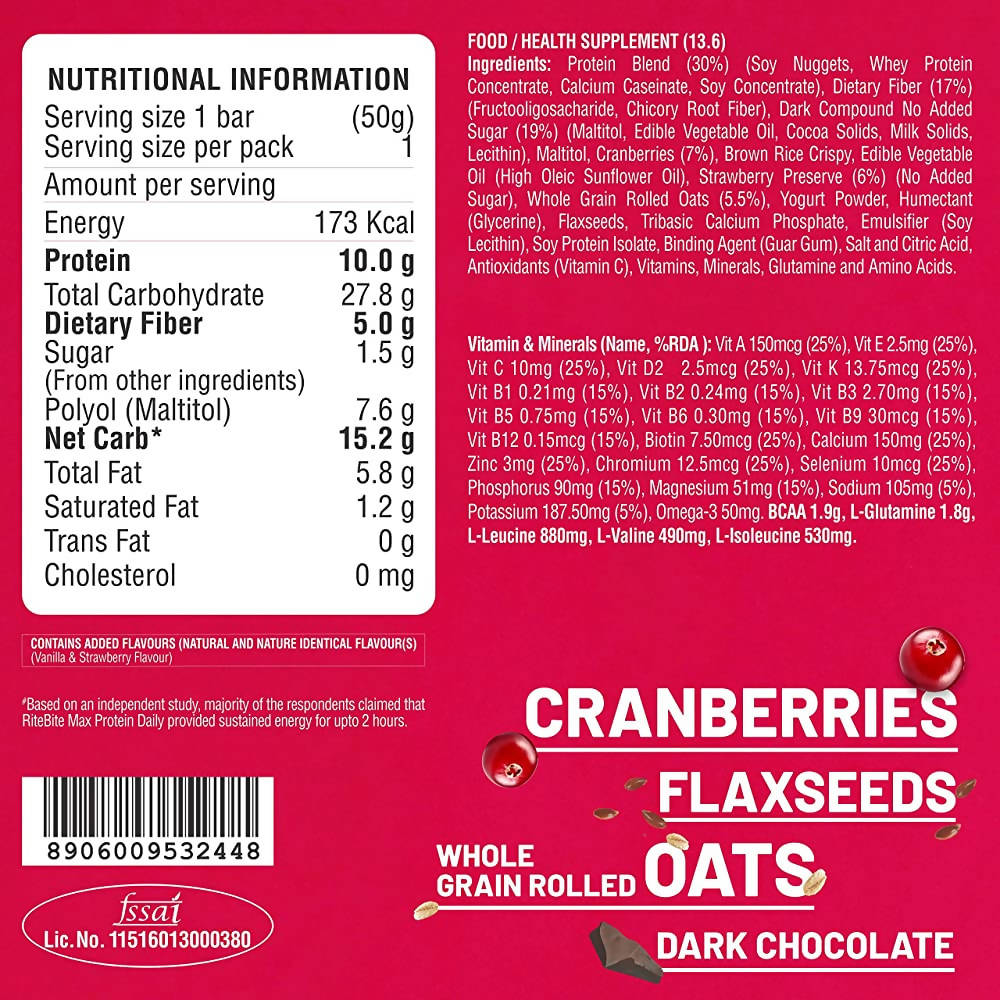 RiteBite Max Protein Daily Choco Berry Bar - Swadesiicart