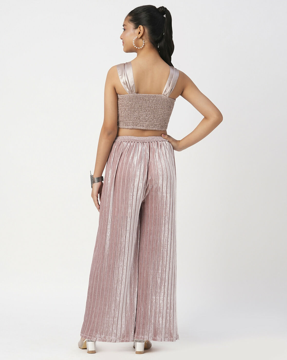 Lil Drama Glam Up Girls Grey Pant With Satin Top Party Co-Ordinate Set - Swadesiicart