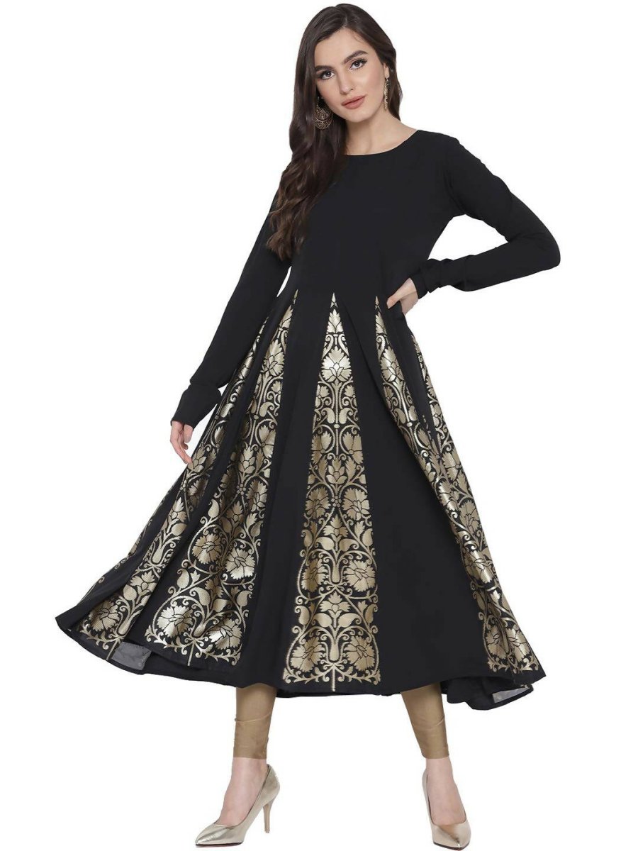Ahalyaa Black Crepe Foil Printed Anarkali Kurta | Swadesiicart