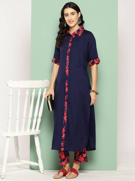 Ahalyaa Womens Kurta Set - Navy Blue | Swadesiicart