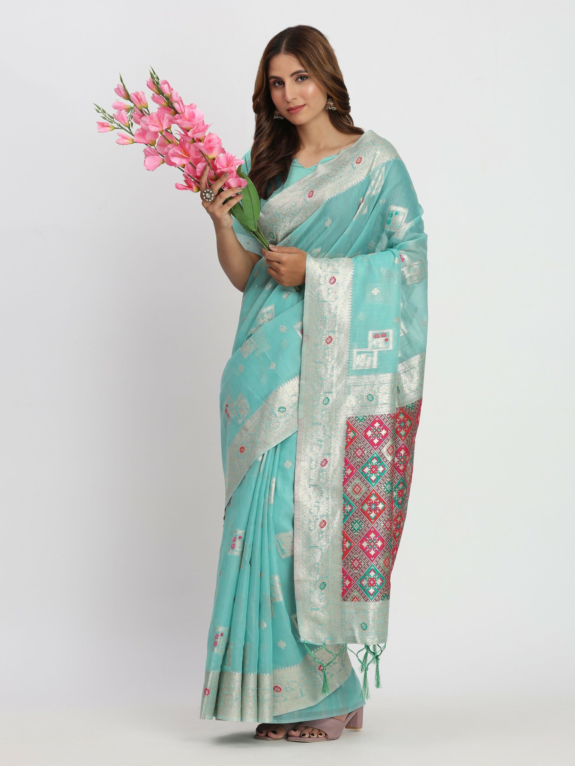 Shree Shyam Fashion Linen Cotton Sea Green Saree