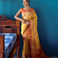 Vishnu Weaves Women's Yellow Patola Banarasi Silk Meenakari Zari Woven Saree with Blouse - Swadesiicart