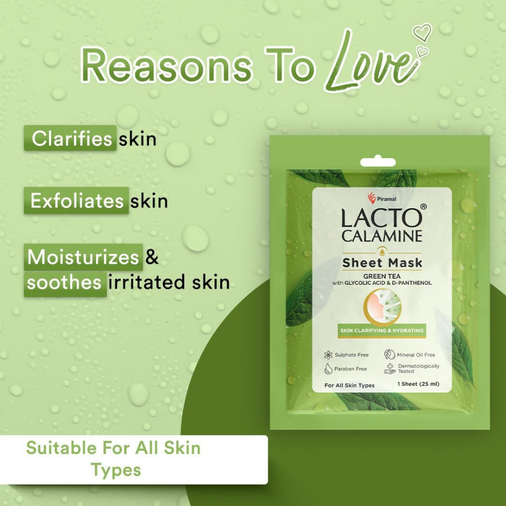 Lacto Calamine Green Tea Face Sheet Mask - Swadesiicart