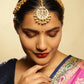 Gold-Polished White Kundan-Studded Pearl Beaded Matha Patti - Ruby Raang | Swadesiicart