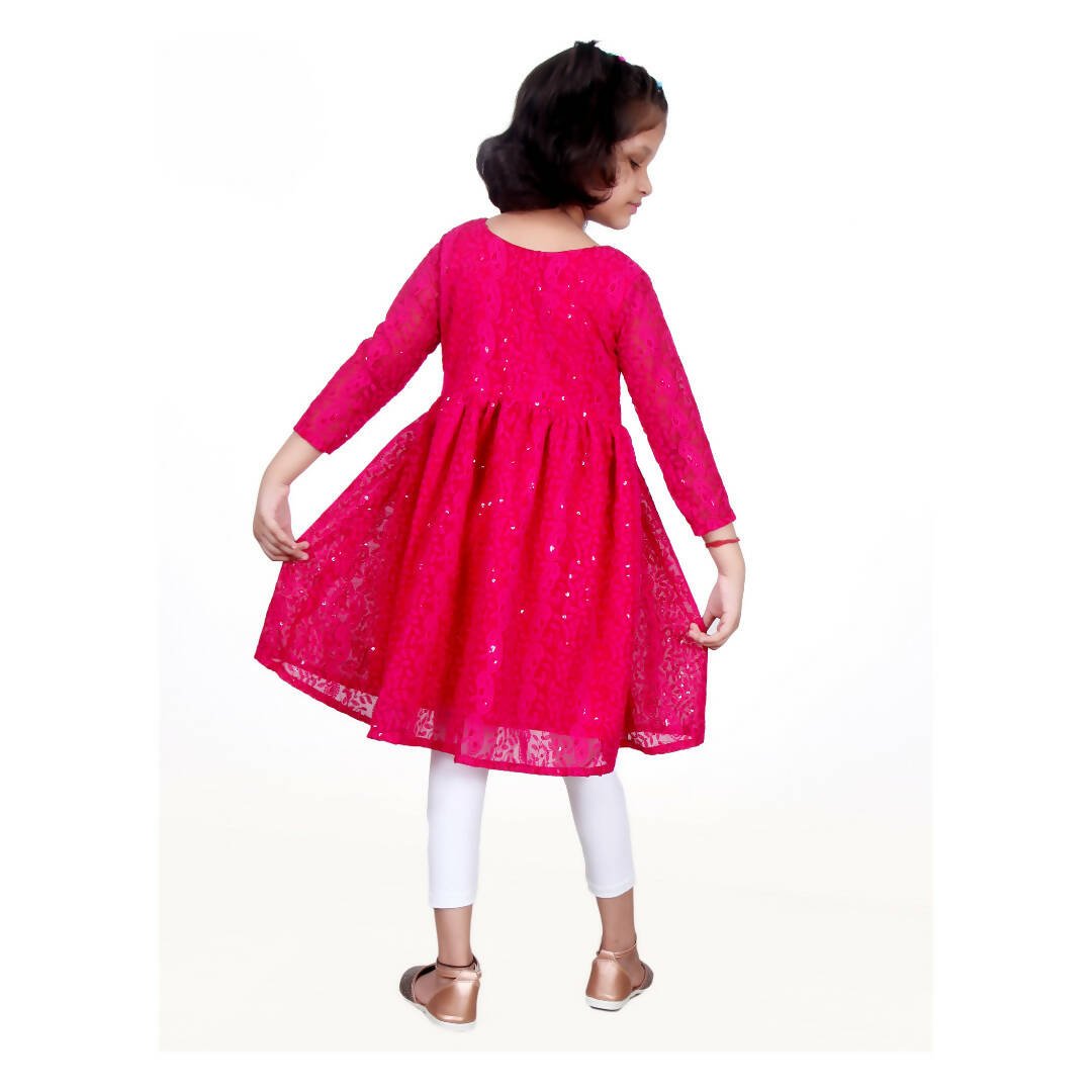 Akarshan viscose Lukhnowi Chikankari Anarkali kurta with leggings - Pink | Swadesiicart