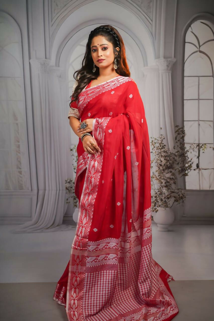 Exclusive Collection Beautiful Pure Cotton Hand Weaving Handloom Saree With Running Blouse Piece - Swadesiicart
