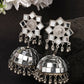 NVR Women Silver Mirror Oxidised Brass-Plated Jhumka Earrings | Swadesiicart