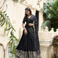 Lorenvalley Black Pure Chanderi Plain With Zari Weaving Work Border Lehenga Choli | Swadesiicart